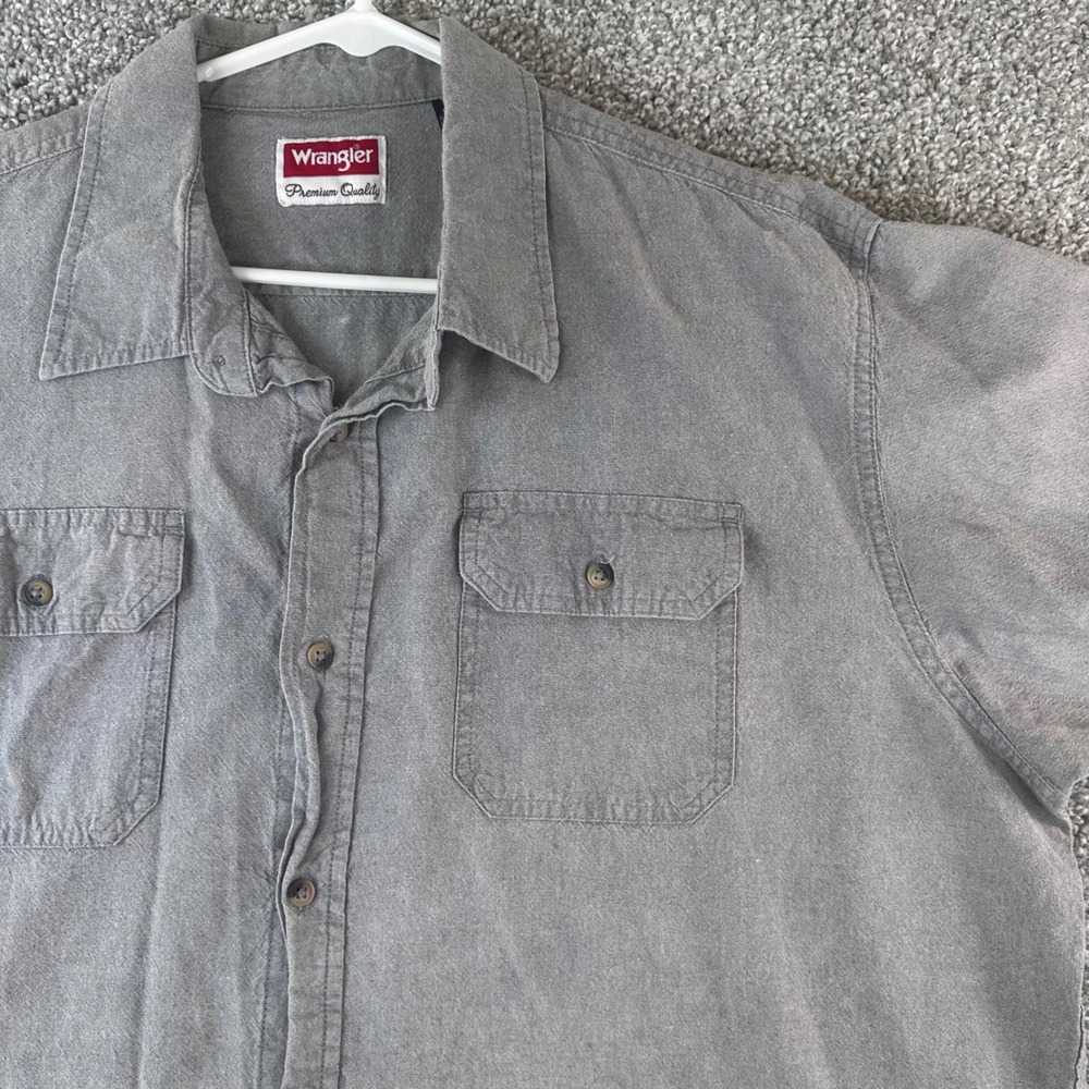 Wrangler Button Down Shirt Mens XLT Gray Short Sleeve Cotton Workwear Western